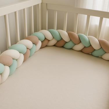 Tour de lit tressé - Vert Beige Blanc -